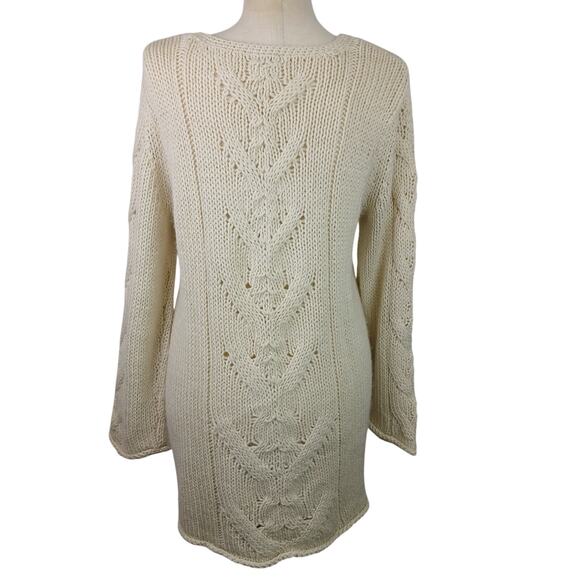 J. Jill SZ L Wool Alpaca Blend V Neck Cable Knit Tunic Length Fisherman Sweater - Picture 5 of 8